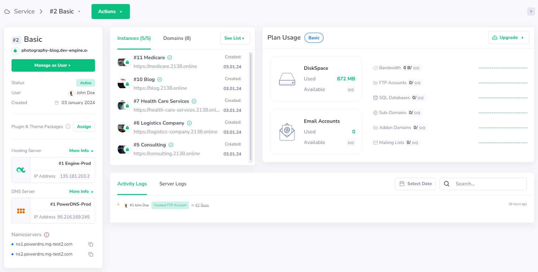 Service details page - PanelAlpha Documentation